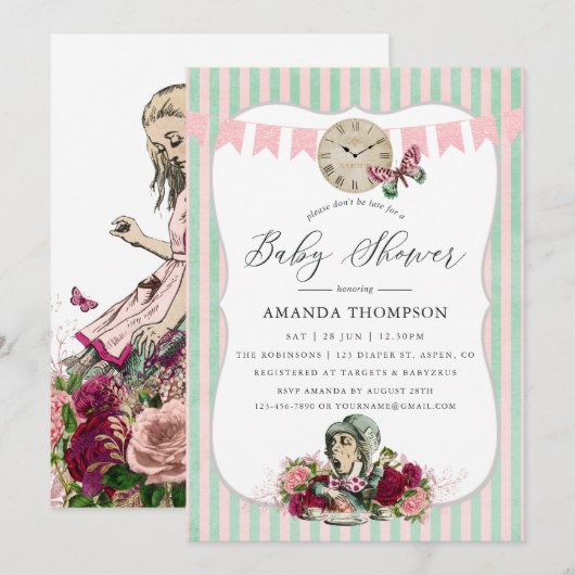 Trendy Alice in het Baby shower van Wonderland Kaart (Voorkant / Achterkant)