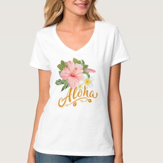 Trendy Aloha Hawaii Tropical Beach Hibiscus T-shirt (Voorkant)