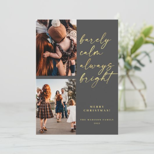 Trendy Altijd Bright Gold Script Fotokerstmis H Feestdagenkaart (Staand voorkant)
