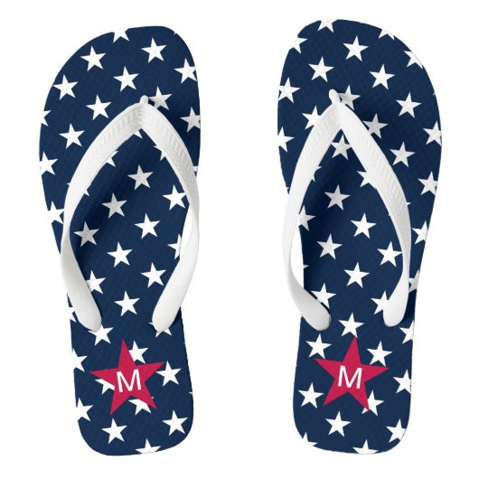 Trendy American Monogrammed Navy Stars Teenslipper Teenslippers (Voetbed)