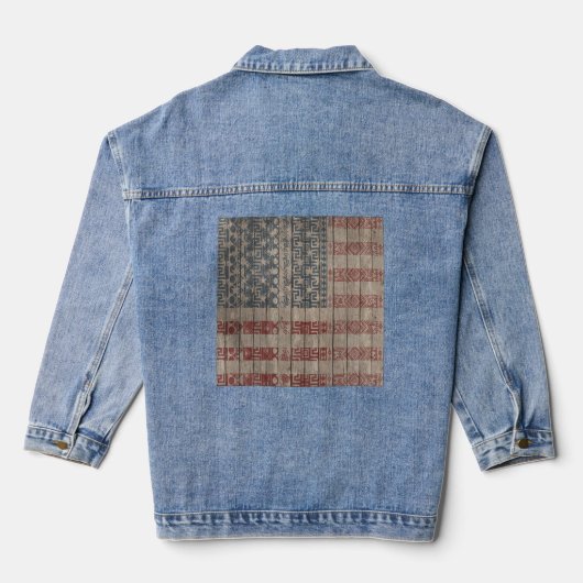 Trendy Amerikaanse vlag Aztec Tribal Pattern Denim Jacket (Achterkant)