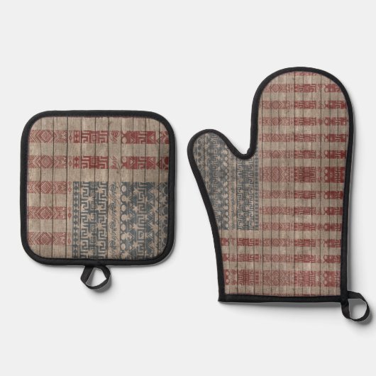 Trendy Amerikaanse vlag Aztec Tribal Pattern Ovenwant & Pannenlap Set (Voorkant)