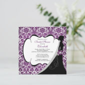 Trendy Amethyst Damask Bride Vrijgezellenfeest Inv Kaart (Staand voorkant)