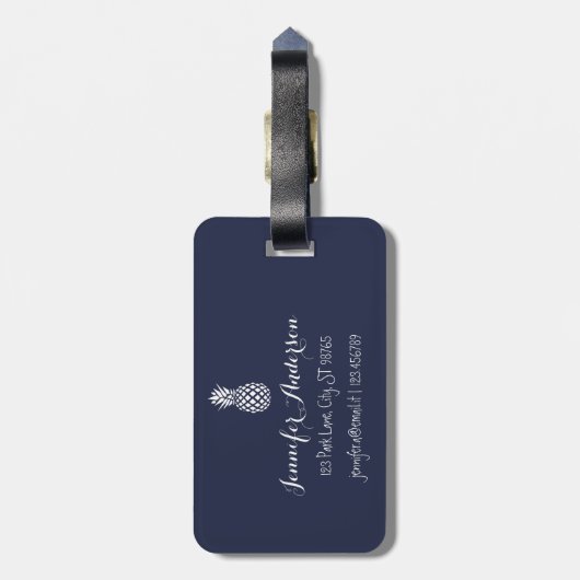 Trendy anananas bagagelabel | bewerkbare achtergro (Achterkant verticaal)