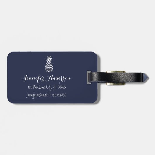 Trendy anananas bagagelabel | bewerkbare achtergro (Achterkant horizontaal)
