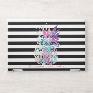 Trendy ananas, Black White Stripe - Persoonlijk HP Laptopsticker