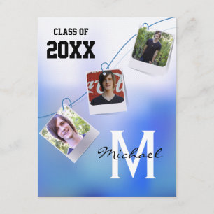 Trendy and  Blue Ombre Photo Invite Kaart