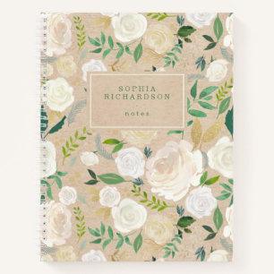 Trendy and Rustic White Floral on Kraft Kijk Notitieboek