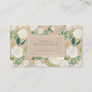 Trendy and Rustic White Floral on Kraft Kijk Visitekaartje