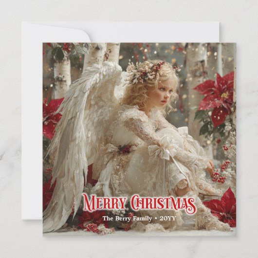 Trendy angelic angel red gold festive beautiful  feestdagenkaart (Voorkant)