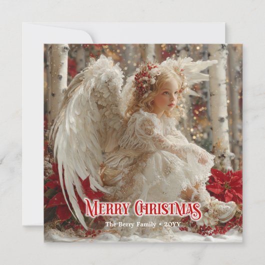 Trendy angelic angel red gold festive radiation   feestdagenkaart (Voorkant)