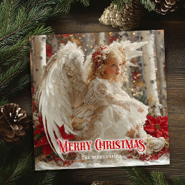 Trendy angelic angel red gold festive radiation   feestdagenkaart