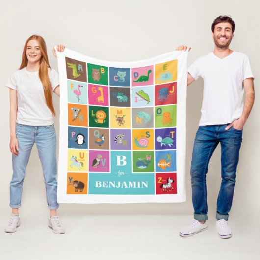 Trendy Animal Alphabet Kinder Room Baby Nursery Fleece Deken (In situ)