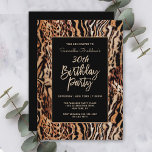 Trendy Animal Print 30th Birthday Party Kaart<br><div class="desc">Viel haar 30ste verjaardag in trendy stijl met deze douaneSafari stijluitnodiging. Het bevat een vrij dierlijk afdrukpatroon in de oorrijke tinten bruin, bruin, beige en zwart met een strepen- en vlekvormig patroon. Een zwarte achtergrond van het onderwerp lijsten uw douanetekst in stijl. Pas de tekst sjabloon met uw partijdetails aan....</div>