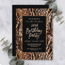 Trendy Animal Print 30th Birthday Party Kaart