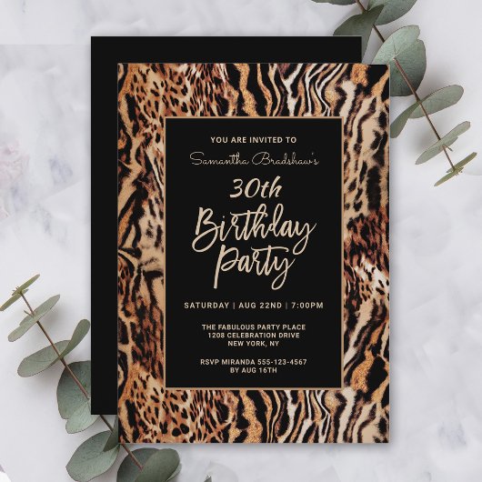Trendy Animal Print 30th Birthday Party Kaart