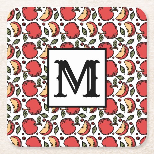 Trendy Apple patroon monogram Kartonnen Onderzetters (Voorkant)
