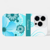 Trendy Aqua Blue Blauwgroen Hibiscus bloemontwerp Case-Mate iPhone Case (Achterkant (horizontaal))