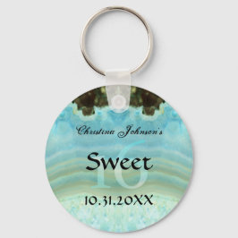 Trendy Aqua Blue Crystal Sweet 16 Party Favors Sleutelhanger
