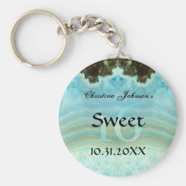 Trendy Aqua Blue Crystal Sweet 16 Party Favors Sleutelhanger