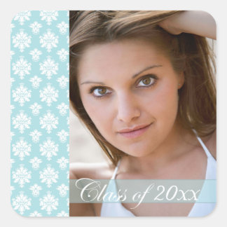 Trendy aqua blue damask foto afstuderen stickers