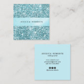 Trendy Aqua Blue Glitter Pattern Elegant Vierkante Visitekaartje (Voorkant / Achterkant)