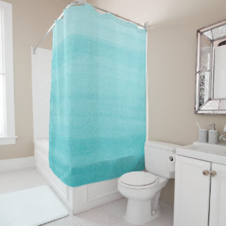 Trendy Aqua Blue Ombre Waterverf Pattern Douchegordijn