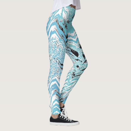 Trendy Aqua Blue White Chevron ZigZag Leggings (Rechts)
