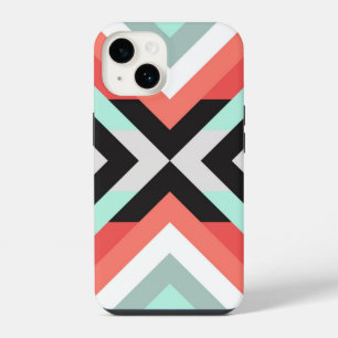 Trendy Aqua Coral Geometric Color Block Design Cas iPhone 14 Hoesje