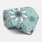 Trendy Aqua Daisy Floral Pen en inkt Print Stropdas (Opgerold)