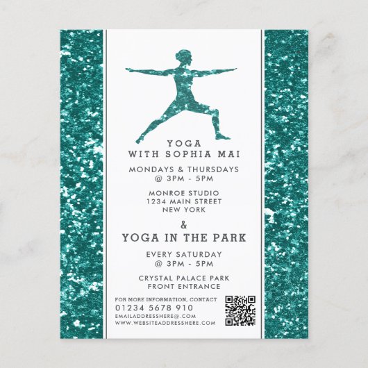 Trendy Aqua Glitter Effect Yoga Class Adverteren Flyer (Voorkant)