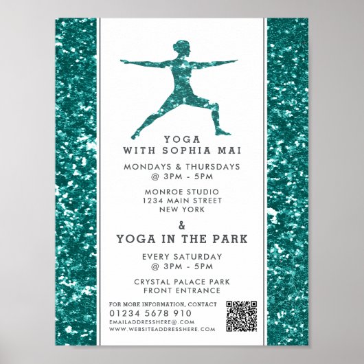 Trendy Aqua Glitter Effect Yoga Class Adverteren Poster (Voorkant)