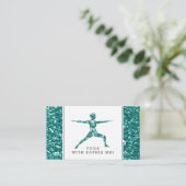 Trendy Aqua Glitter Effect Yoga Instructeur Visitekaartje (Staand voorkant)
