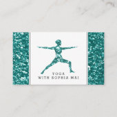 Trendy Aqua Glitter Effect Yoga Instructeur Visitekaartje (Voorkant)