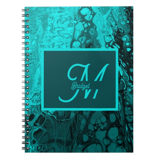 Trendy Aqua Marble monogram Initialen Notitieboek (Voorkant)