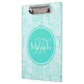 Trendy Aqua Mint Crackle Patroon met Monogram Klembord (Links)