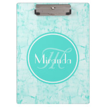 Trendy Aqua Mint Crackle Patroon met Monogram