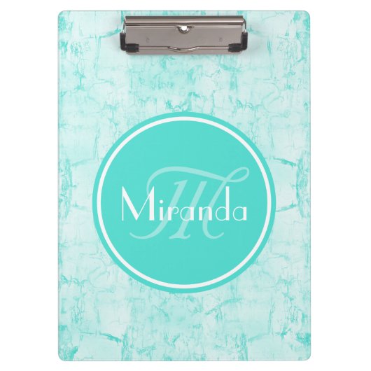 Trendy Aqua Mint Crackle Patroon met Monogram Klembord (Voorkant)