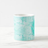 Trendy Aqua Mint Crackle Patroon met Monogram Koffiemok (Center)