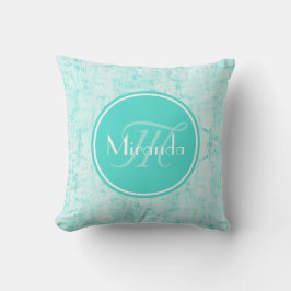 Trendy Aqua Mint Crackle Patroon met Monogram Kussen