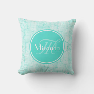 Trendy Aqua Mint Crackle Patroon met Monogram Kussen