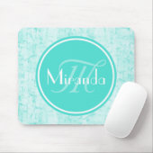 Trendy Aqua Mint Crackle Patroon met Monogram Muismat (Met muis)