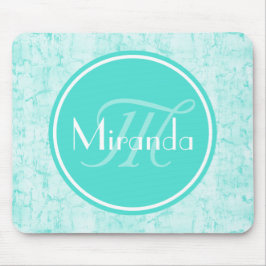 Trendy Aqua Mint Crackle Patroon met Monogram Muismat