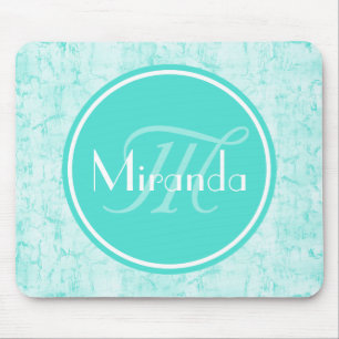 Trendy Aqua Mint Crackle Patroon met Monogram Muismat