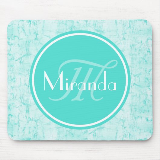 Trendy Aqua Mint Crackle Patroon met Monogram Muismat (Voorkant)