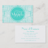 Trendy Aqua Mint Crackle Patroon met Monogram Visitekaartje (Voorkant / Achterkant)
