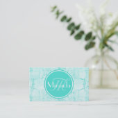 Trendy Aqua Mint Crackle Patroon met Monogram Visitekaartje (Staand voorkant)