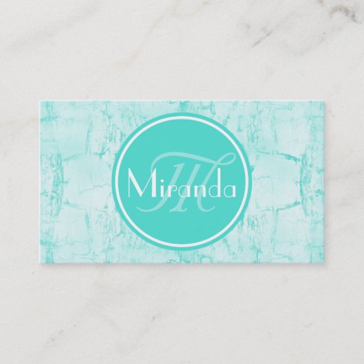 Trendy Aqua Mint Crackle Patroon met Monogram Visitekaartje (Voorkant)