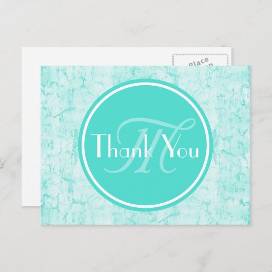 Trendy Aqua Mint Hartelijk dank voor het monogram Briefkaart (Voorkant / Achterkant)