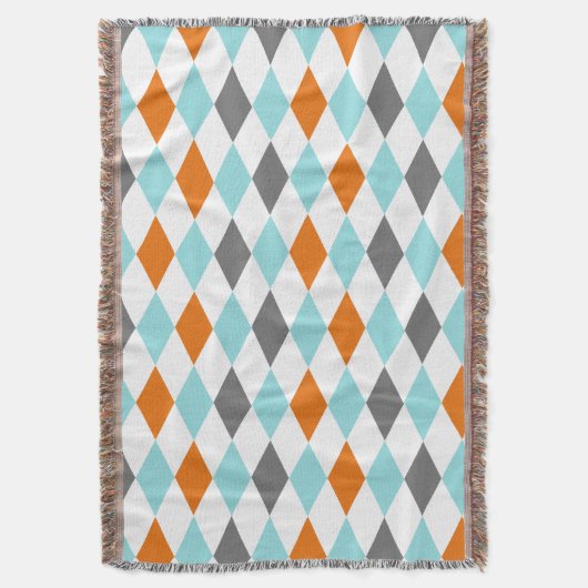 Trendy Aqua Oranje Blauwgroen Modern Harlequin Deken (Voorkant Verticaal)